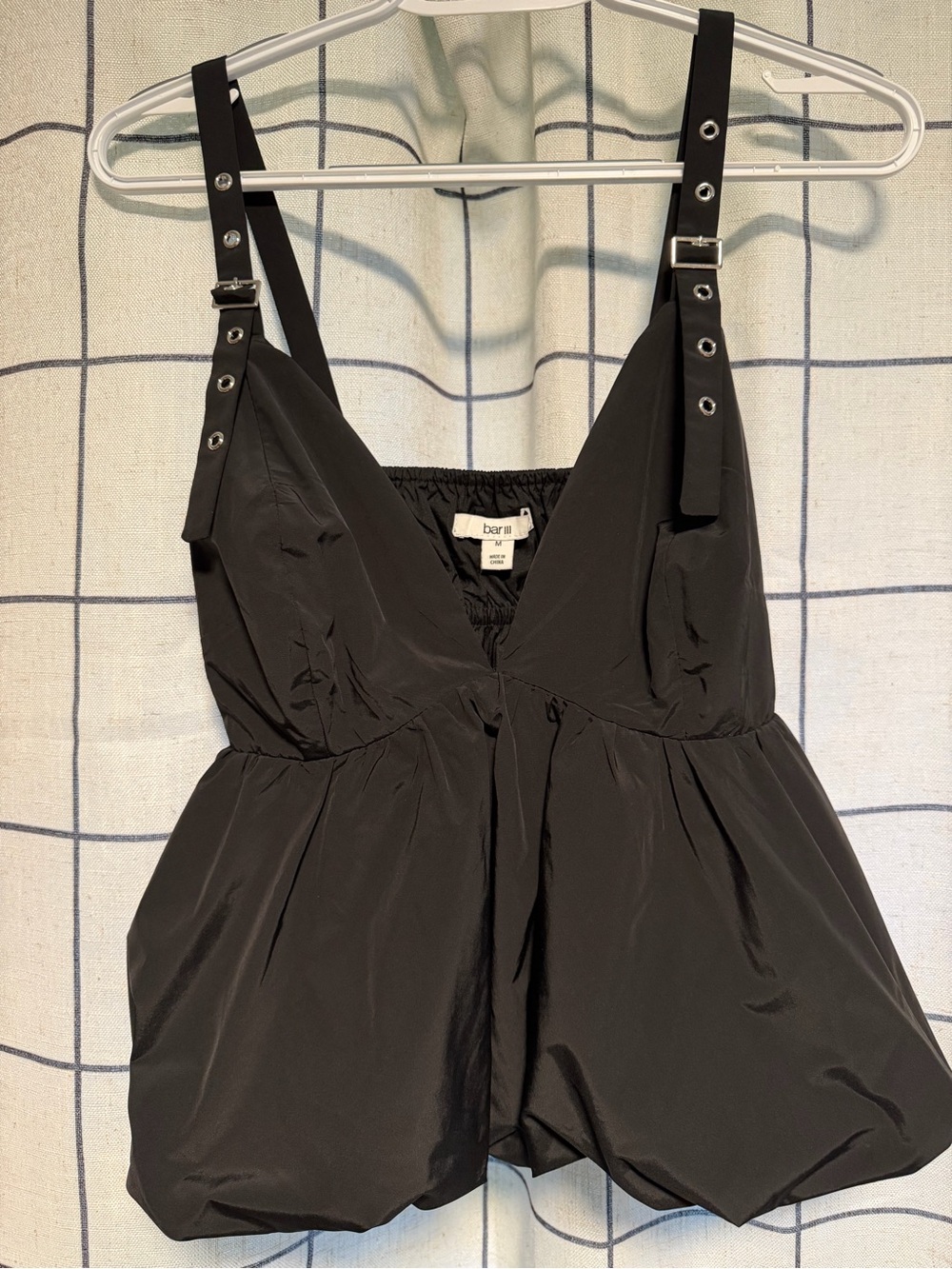 Bar III Black Adjustable Hardware Strap Peplum Tank